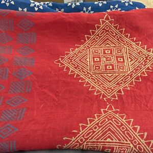 Long Indian design Red Blue gold Patterned Shawl scarf wrap